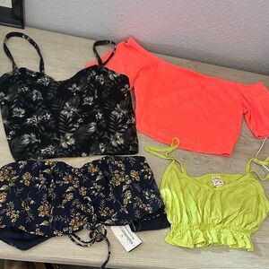 Lot of 4 Floral and Neon Crop Tops Different Sizes see photos